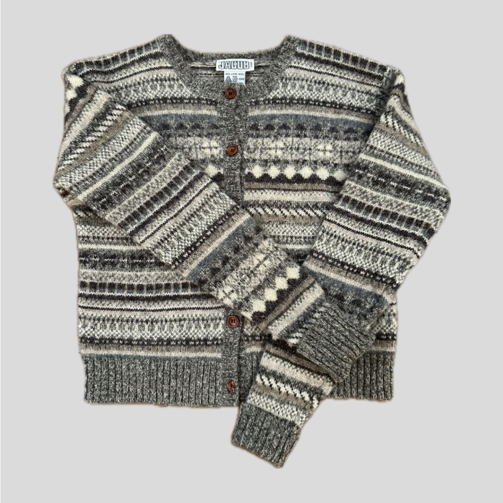 Jacob Wool Knit Cardigan in Gray and cream